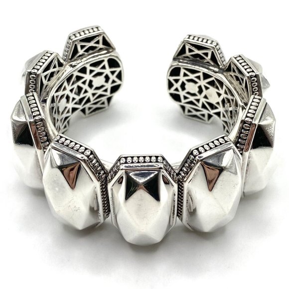LAGOS Caviar Rocks Collection Sterling Silver Hinged Cuff Bracelet 176g Size M